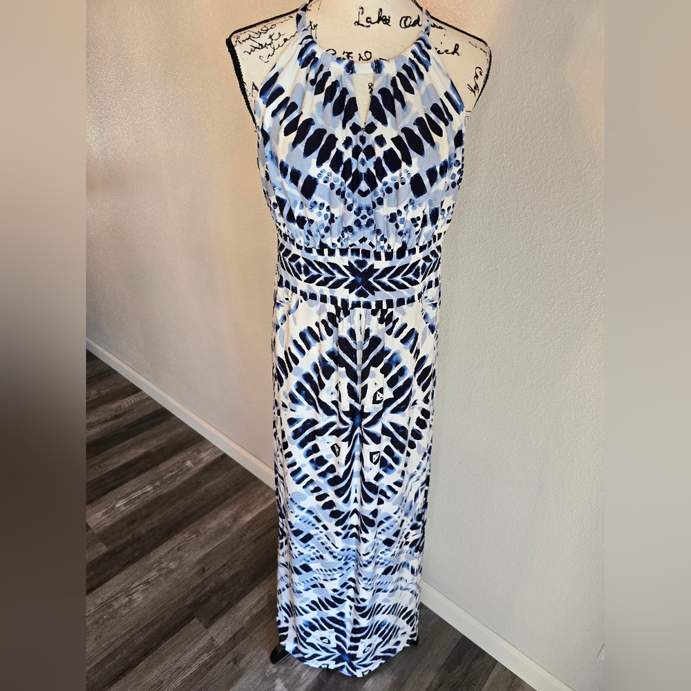 Chico's Size 1 Blue Diamond Tie Dye Maxi Dress M/8